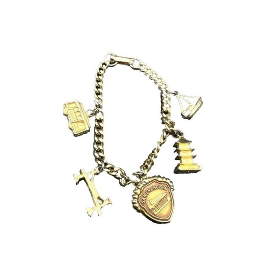 San Francisco Charm Bracelet GoldTone Vintage Trolly Car Chinatown GG‎ Bridge
